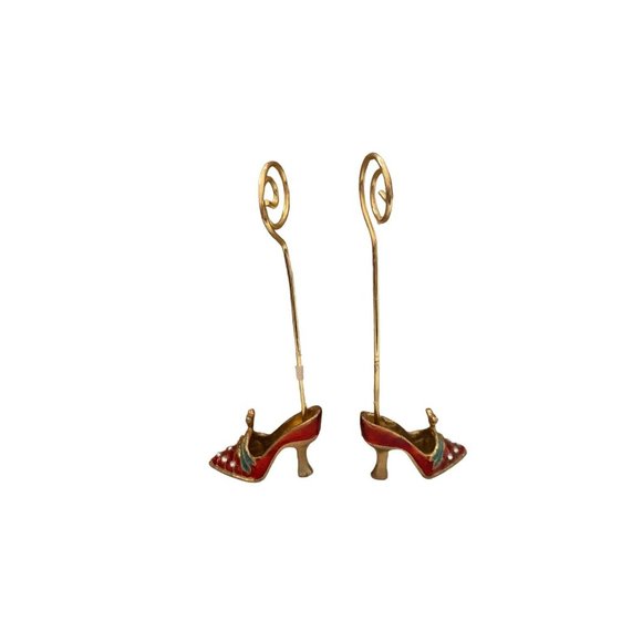 2 Metal Enamel Red Jeweled Stiletto Shoe Picture / Note Clip Holder - Picture 3 of 7